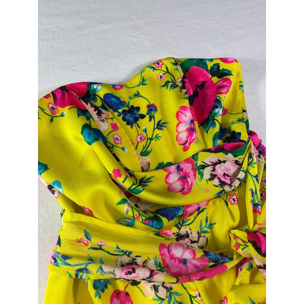 Express Bright Yellow Floral Strapless Romper Sweetheart Neckline Size 2 - Picture 4 of 13